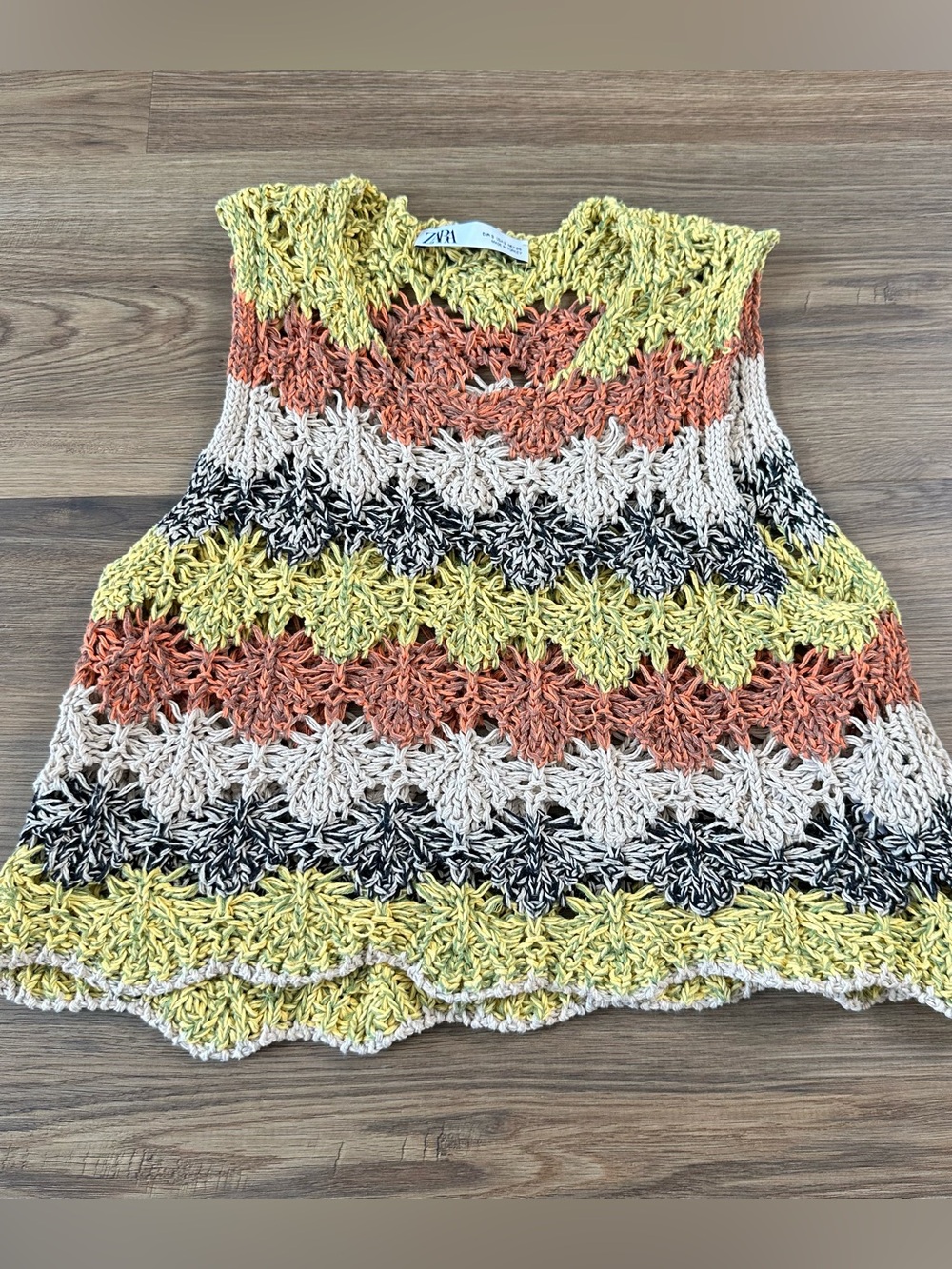 Zara Crochet Sweater Vest Small Colorful Striped Cropped Boho Festival Beachy